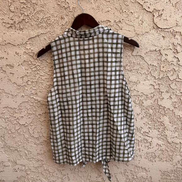 J. Jill Silk Blend Gingham Tie Front Button Down Top Size M - Picture 3 of 5